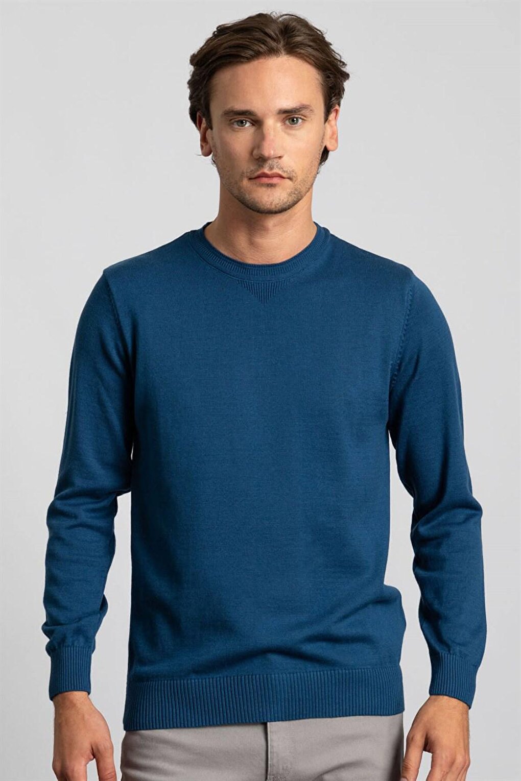 Slim Fit Crew Neck Men's Indigo Sweater