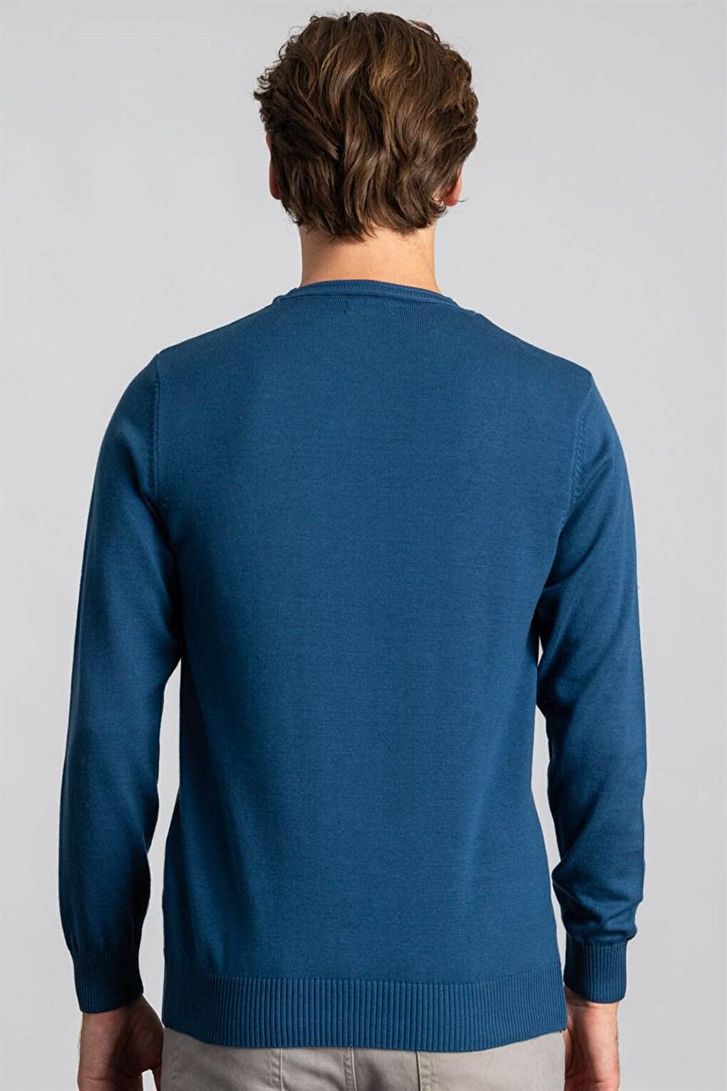 Slim Fit Crew Neck Men's Indigo Sweater