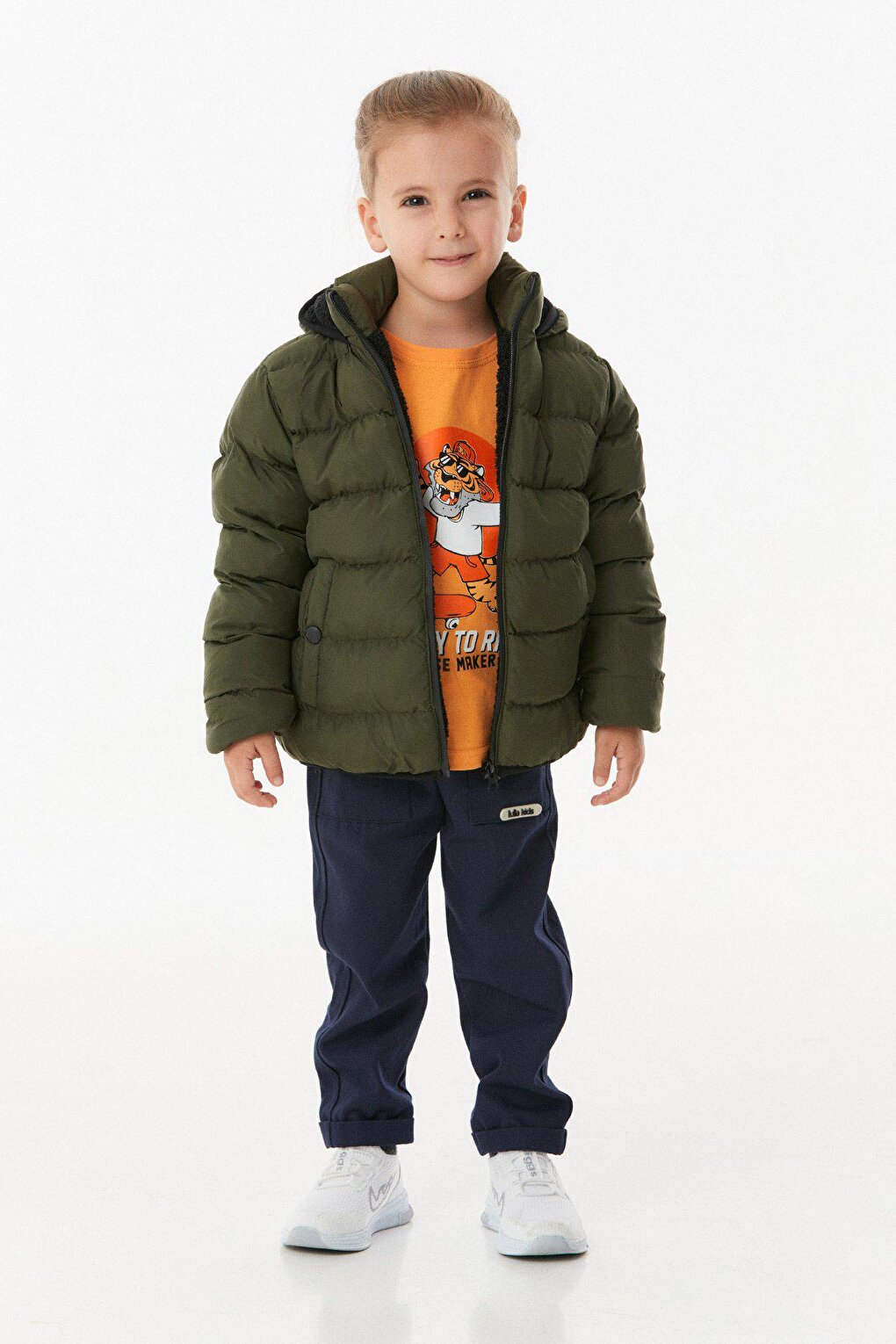 Unisex Children's Puffer Coat with Hooded Zipper