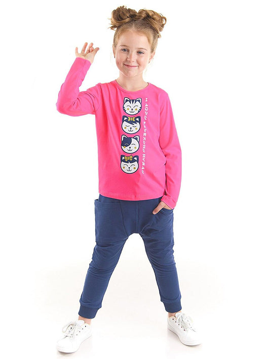 Japan Cats Girl's T-shirt Pants Suit