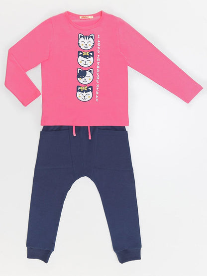 Japan Cats Girl's T-shirt Pants Suit