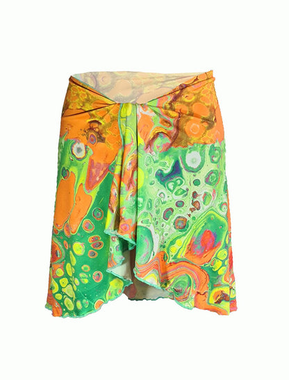 Arianna Green Orange Pattern Short Pareo