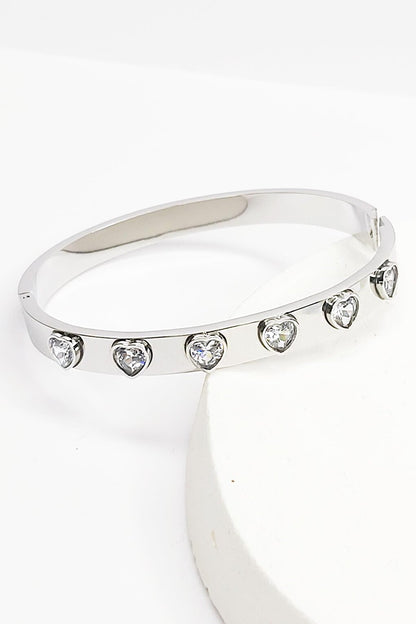 Stainless Steel Heart Stone Cuff Bracelet