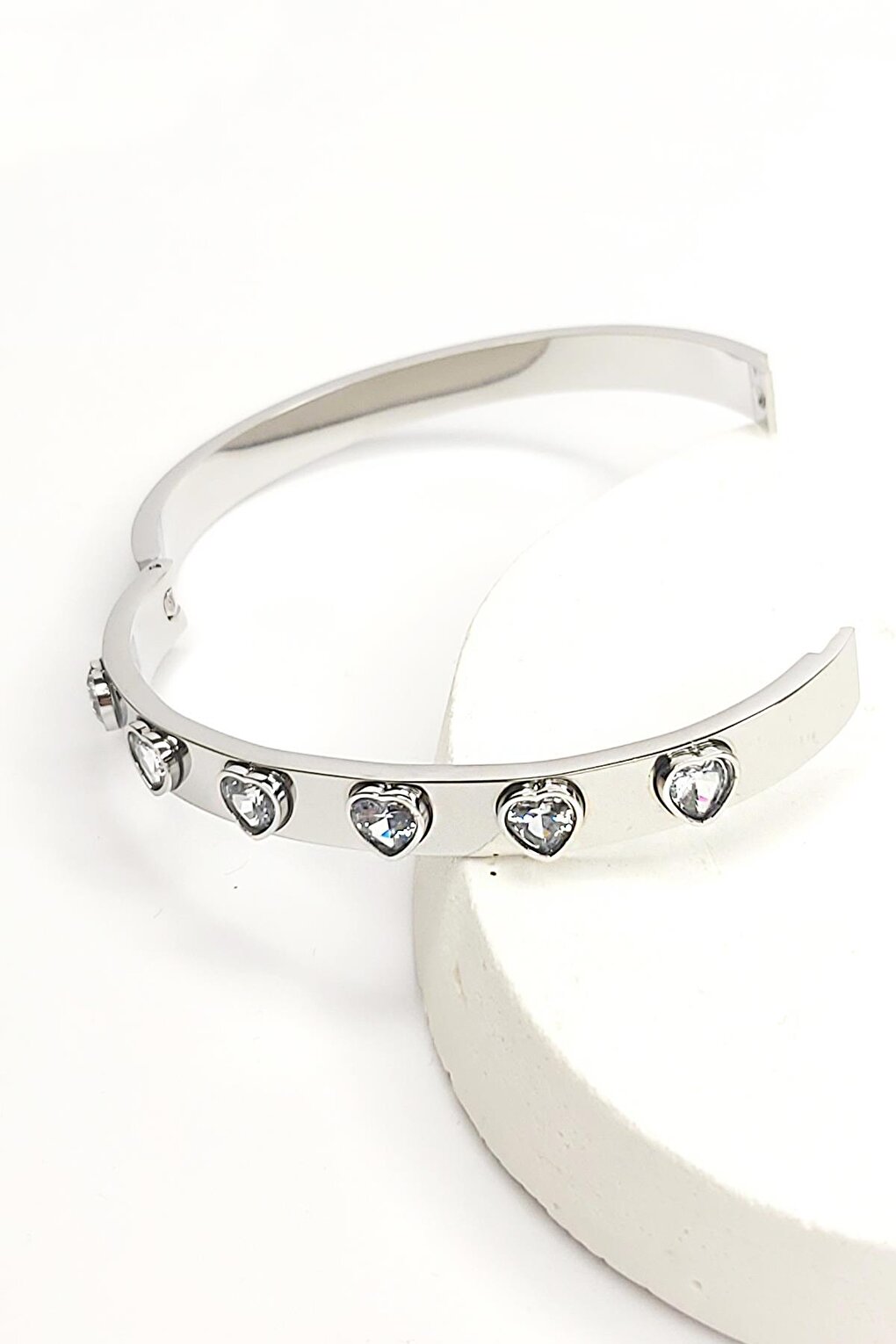 Stainless Steel Heart Stone Cuff Bracelet