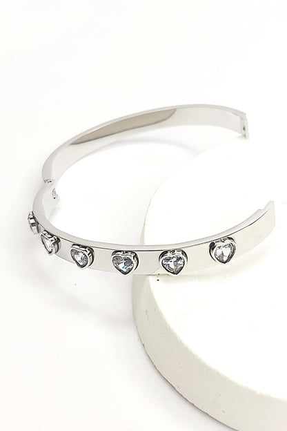 Stainless Steel Heart Stone Cuff Bracelet