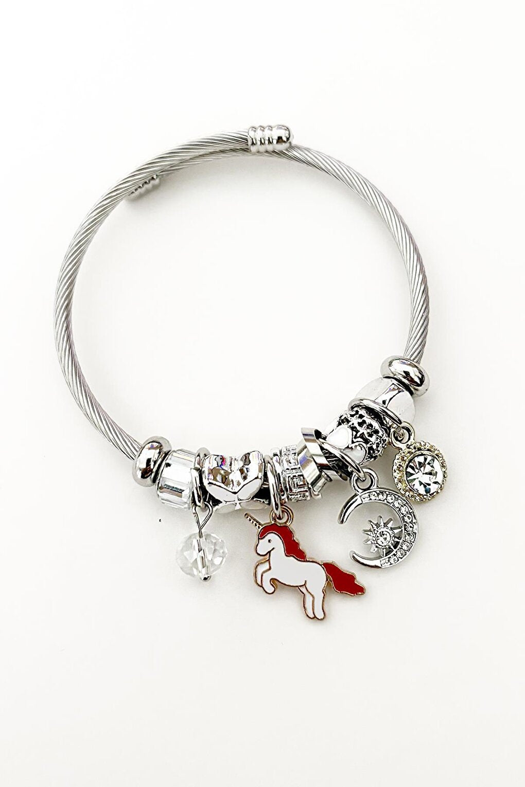 Stainless Steel Unicorn Detailed Charm Pendant Bracelet