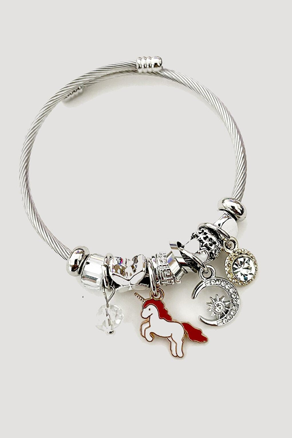 Stainless Steel Unicorn Detailed Charm Pendant Bracelet