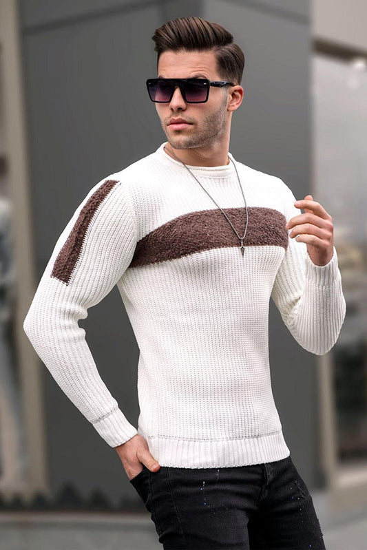 Crew Neck White Sweater 4361