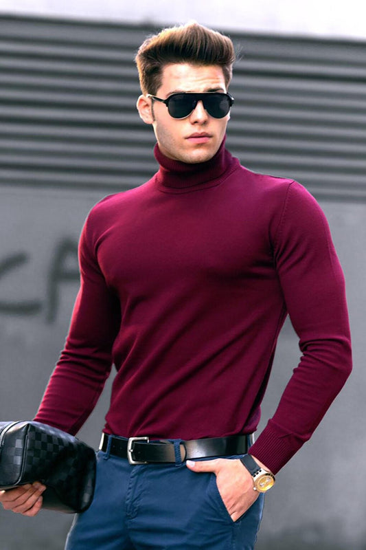 Claret Red Turtleneck Sweater 4656