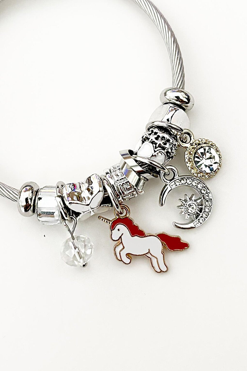 Stainless Steel Unicorn Detailed Charm Pendant Bracelet