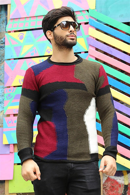 2803 Patch Patterned Sweater - Crew Neck Black