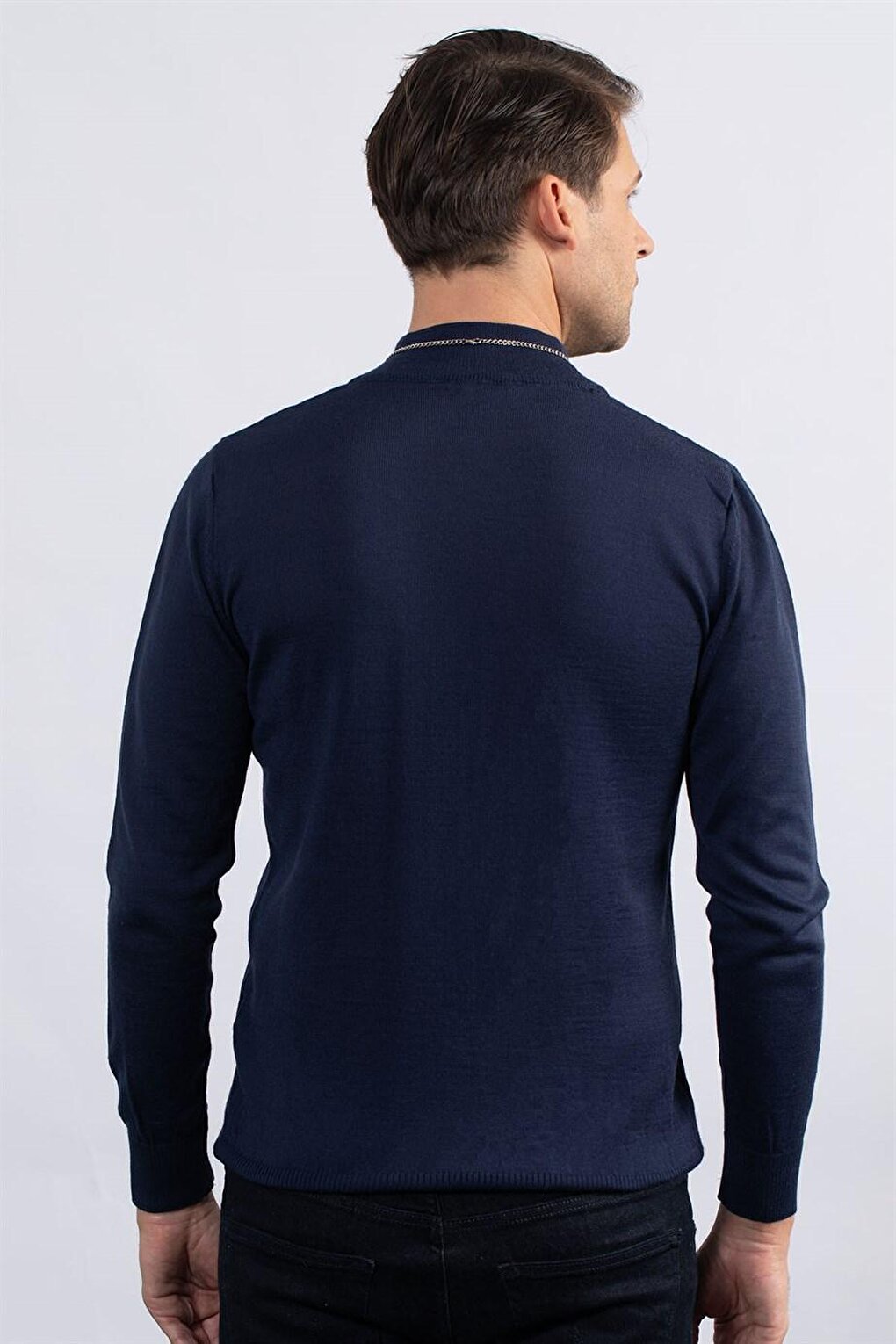 Slim Fit Half Turtleneck Plain Men's Navy Blue Sweater