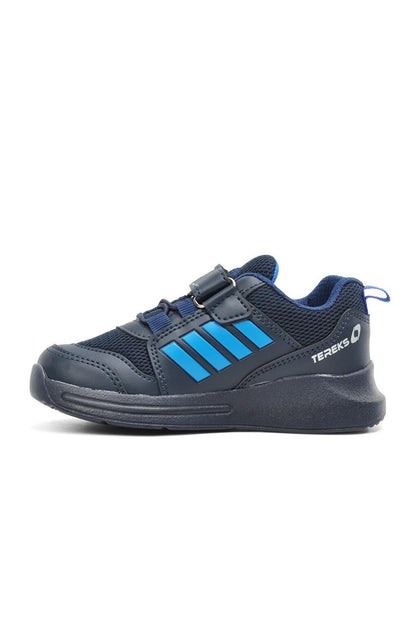 Navy Blue-Sax Velcro Mesh Kids Sports Shoes 709