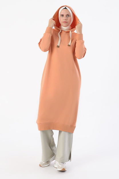 Salmon Eyelet Hooded Sweat Tunic with Pockets