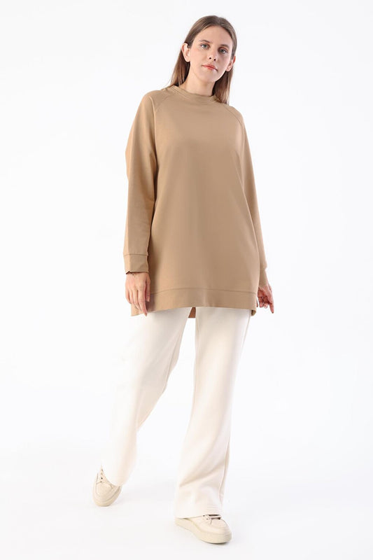 Beige Crew Neck Raglan Sleeve Sweatshirt