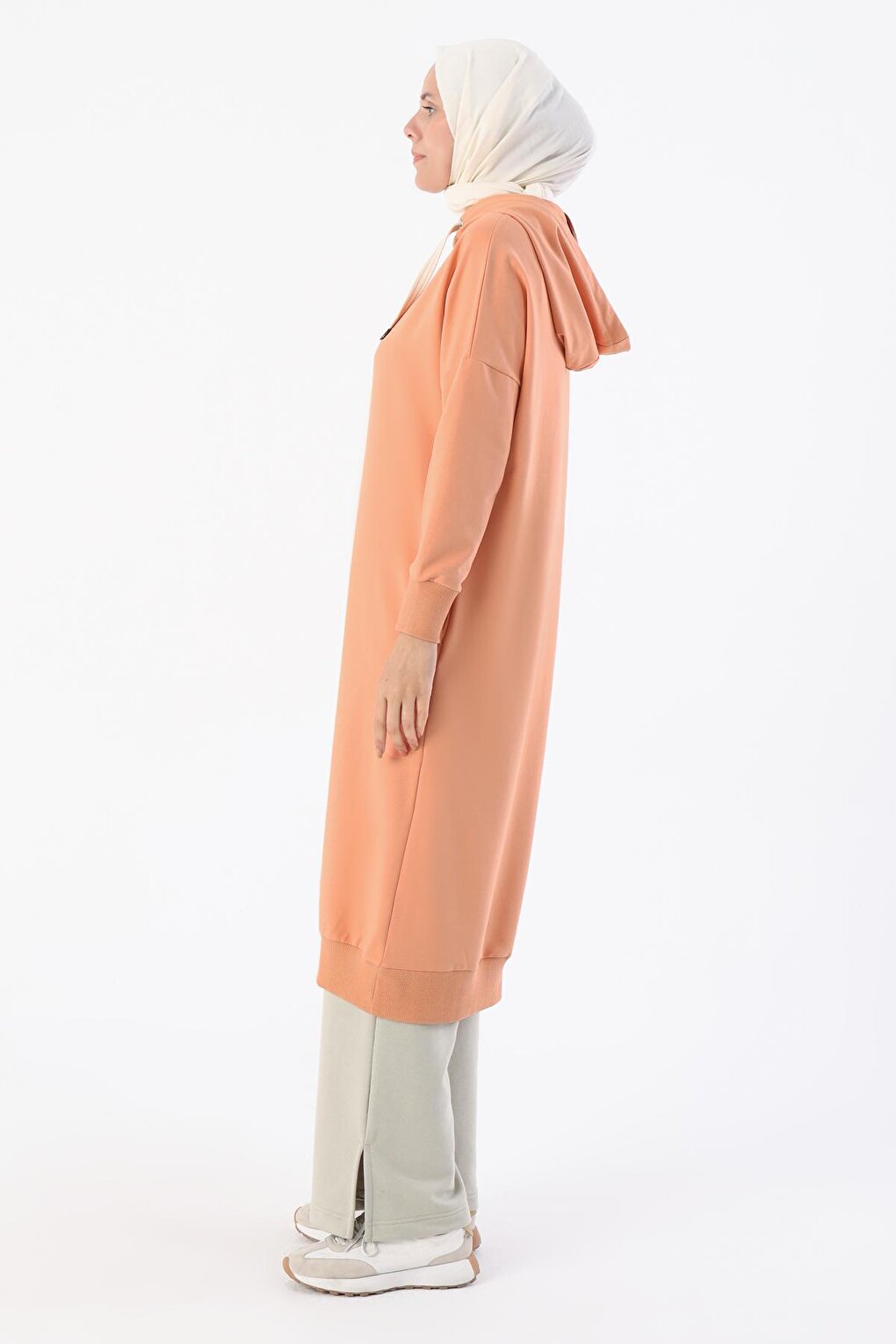 Salmon Eyelet Hooded Sweat Tunic with Pockets