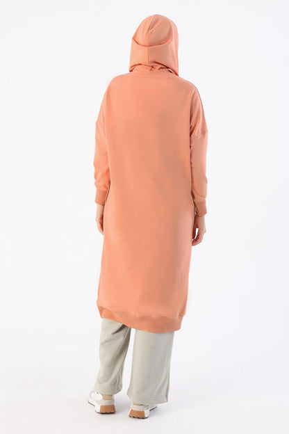 Salmon Eyelet Hooded Sweat Tunic with Pockets