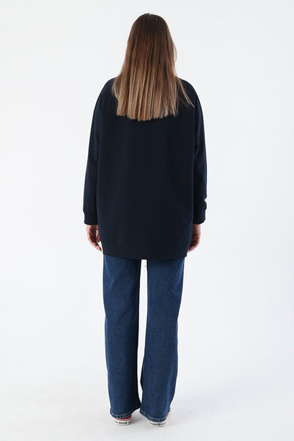 Navy Blue Crew Neck Raglan Sleeve Sweatshirt