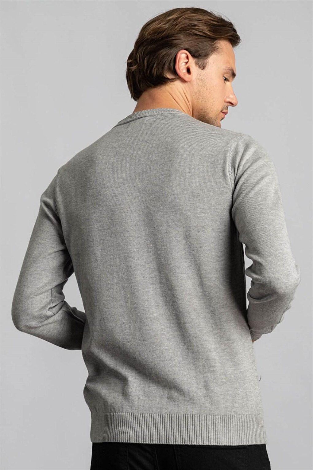 Slim Fit Crew Neck Men's Gray Sweater