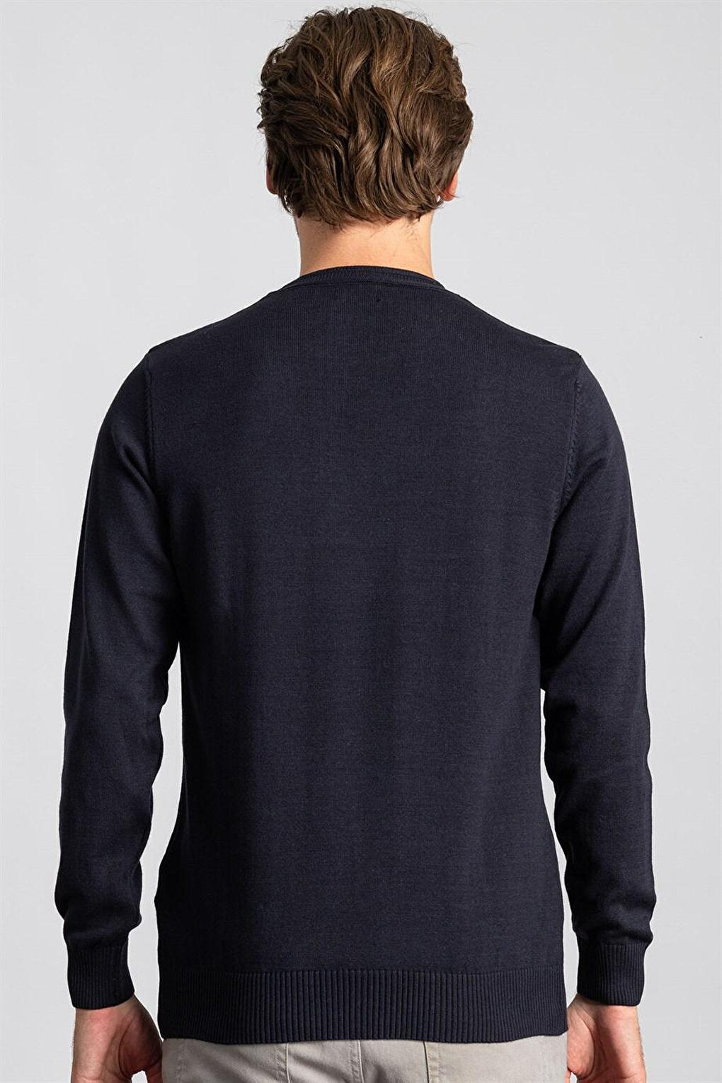 Slim Fit Crew Neck Men's Navy Blue Sweater