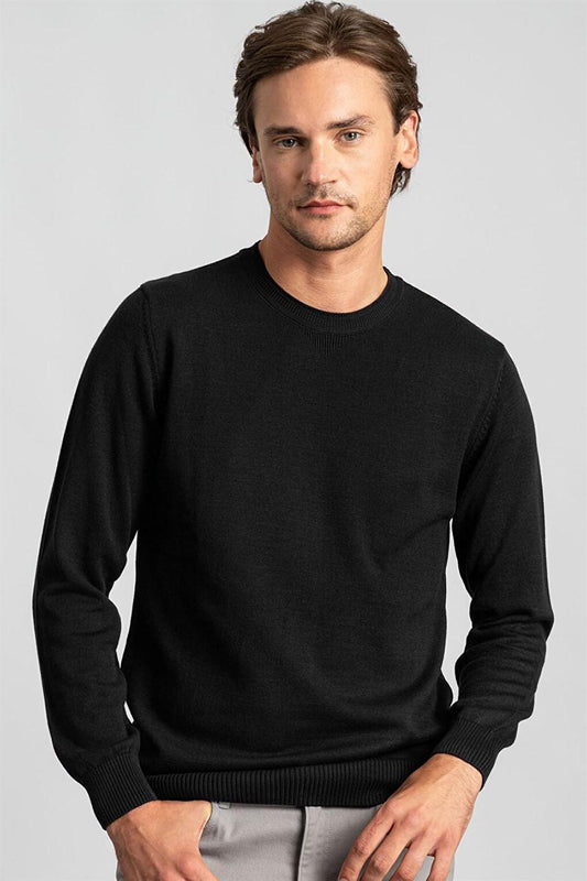 Slim Fit Crew Neck Men's Black Sweater