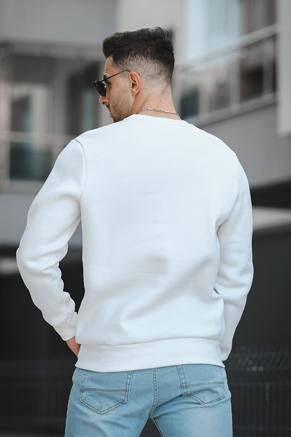 Three Thread Raised Embossed Printed Crew Neck Men's Sweatshirt