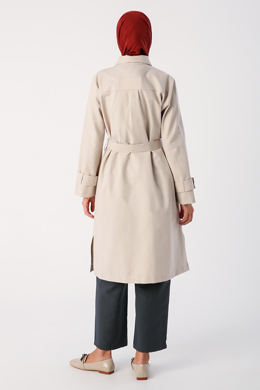 Stone Half Placket Sleeves Belted Tunic with Epaulettes