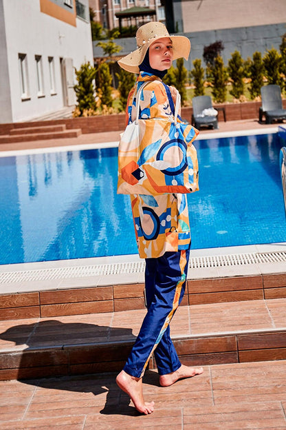 Patterned Fully Covered Hijab Swimsuit R2314