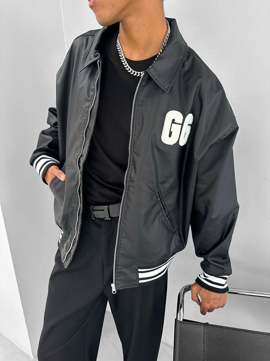 Oversize College Jacket Black