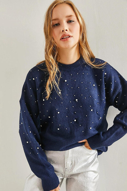 Women's Stone Embroidered Knitwear Sweater