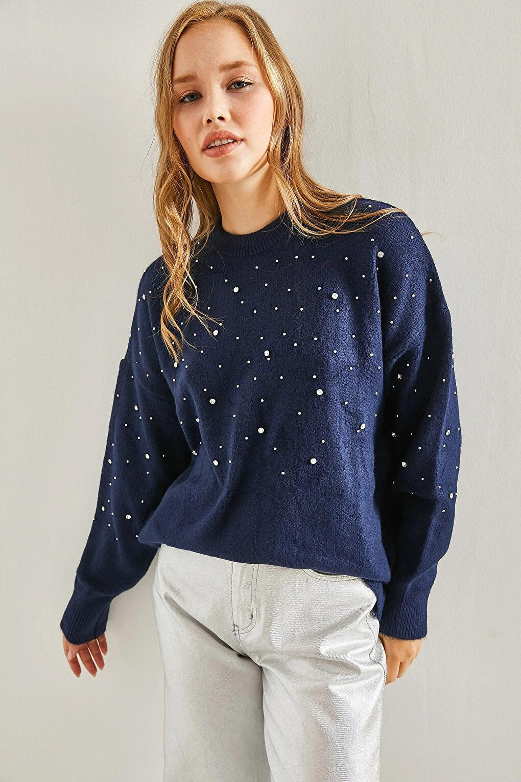 Women's Stone Embroidered Knitwear Sweater