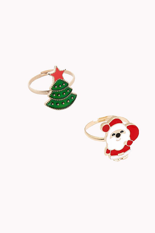 Christmas Christmas Ring Set Pine Tree Adjustable Ring PACK OF 2