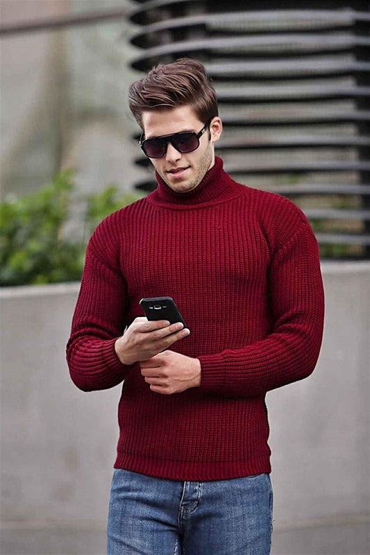 Claret Red Turtleneck Sweater 4368