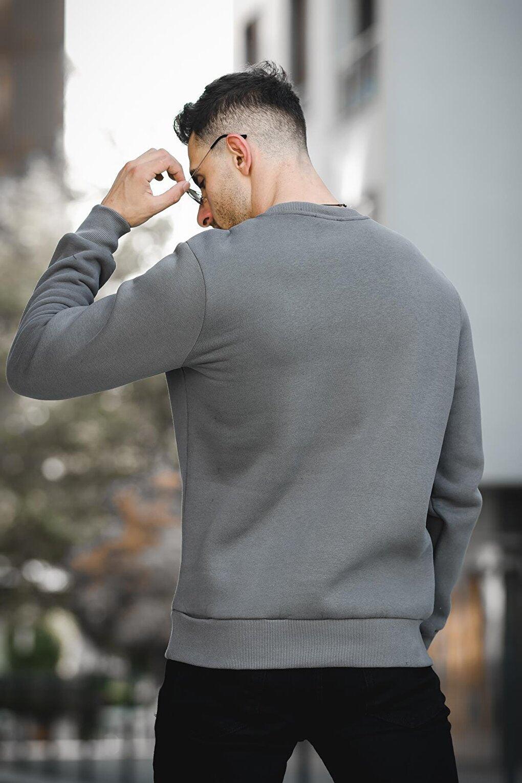 Three Thread Raised Embossed Printed Crew Neck Men's Sweatshirt