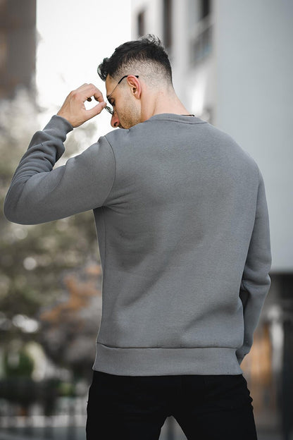 Three Thread Raised Embossed Printed Crew Neck Men's Sweatshirt