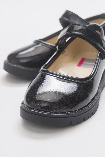 Girl's Black Glittered Patent Leather Anatomical Casual Ballerinas