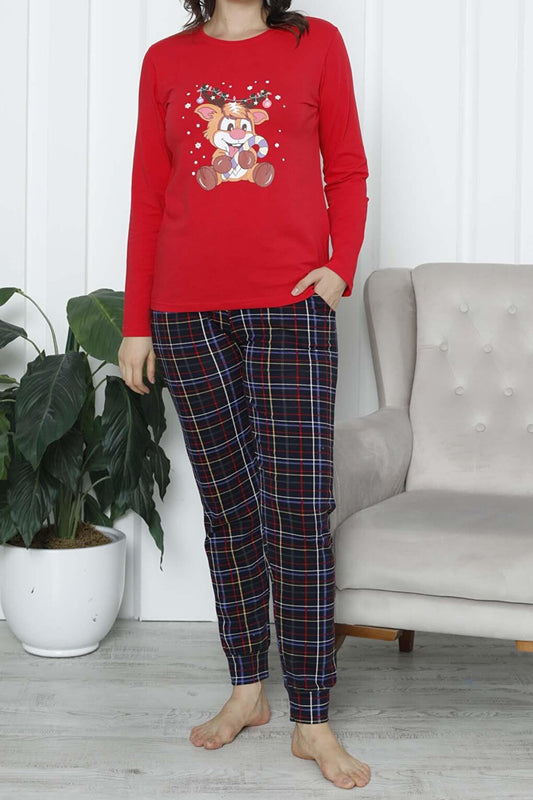 Women's Pajama Set Long Sleeve Pocket Lycra Cotton Plaid New Year Valentine's Day