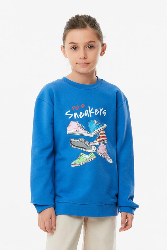 Printed Crew Neck Girl's Sweatshirt