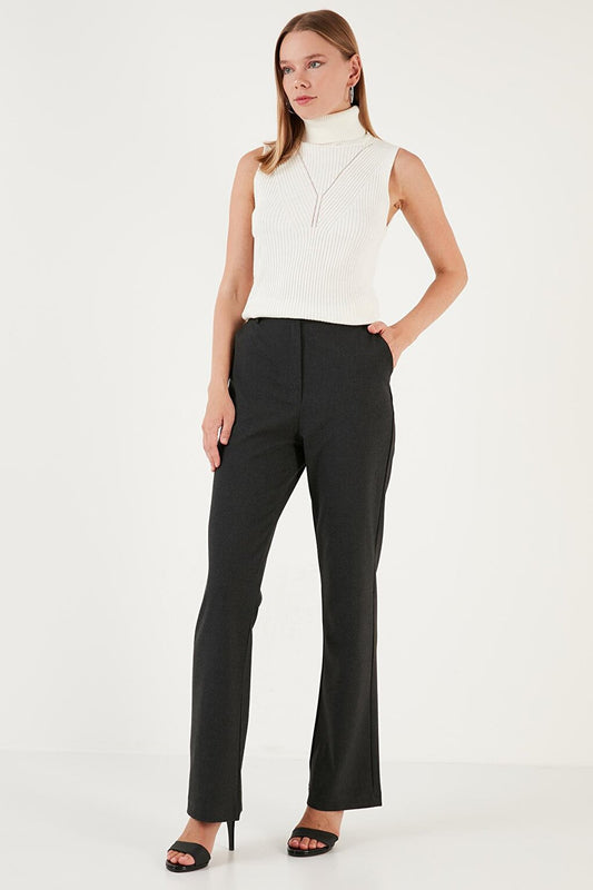 High Waist Regular Fit Wide Leg Classic Trousers 611PL030