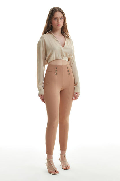 Stoned Buttoned Tights Camel