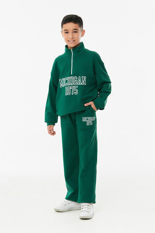 Text Printed Boy's Tracksuit Set