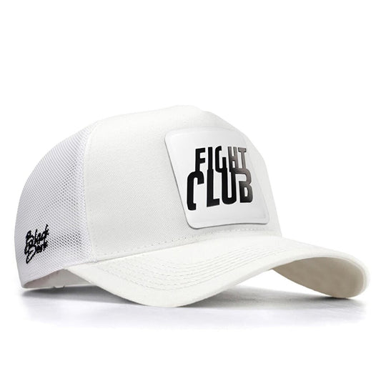 V1 Trucker Fight Club - Unisex White Hat (Cap) with 10 Code Logo