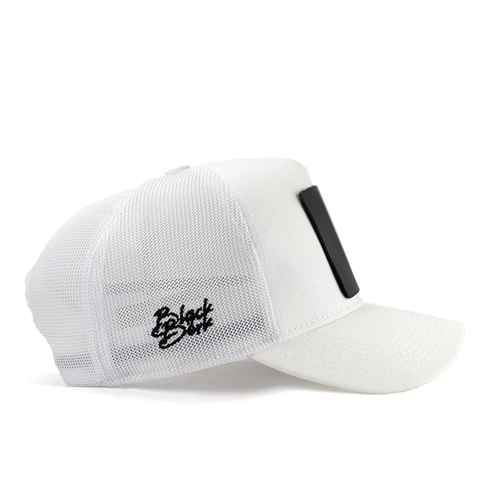 V1 Trucker Lion - Unisex White Hat (Cap) with 7 Code Logo