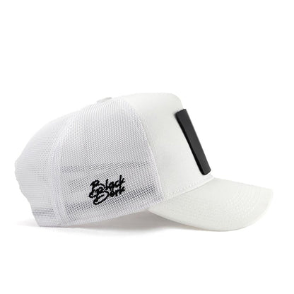 V1 Trucker Lion - Unisex White Hat (Cap) with 7 Code Logo