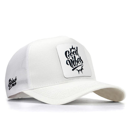 V1 Trucker Good Vibes - 1 Unisex White Hat (Cap) with Code Logo