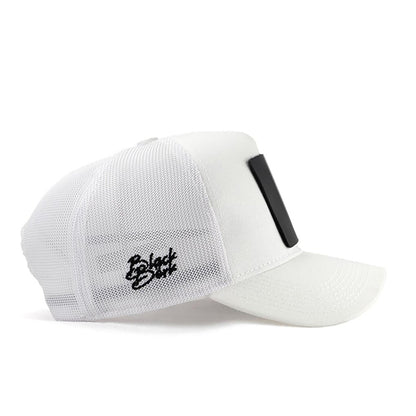 V1 Trucker Take The Risk - Unisex White Hat (Cap) with 2 Code Logo