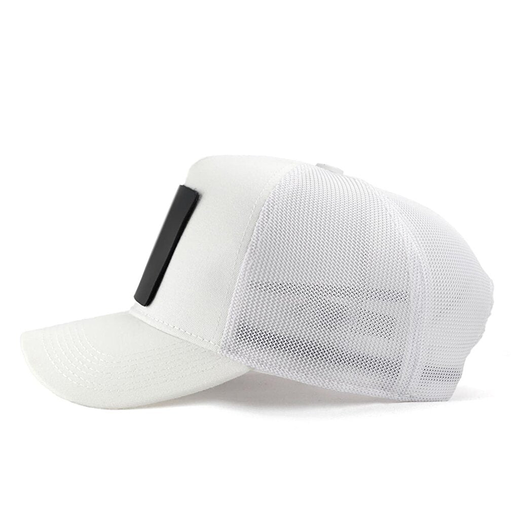 V1 Trucker Lion - Unisex White Hat (Cap) with 7 Code Logo