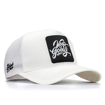 V1 Trucker Keep Going - Unisex White Hat (Cap) with 2 Code Logo