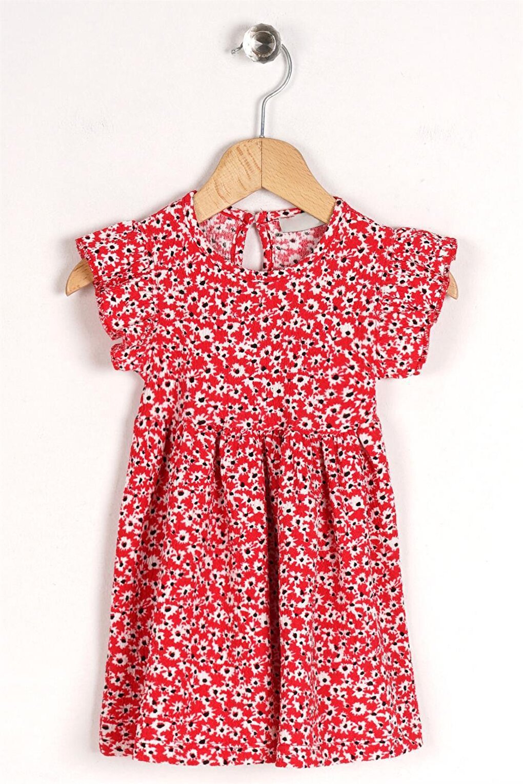 Girl's Red Colored Ruffle Polka Dot Dress