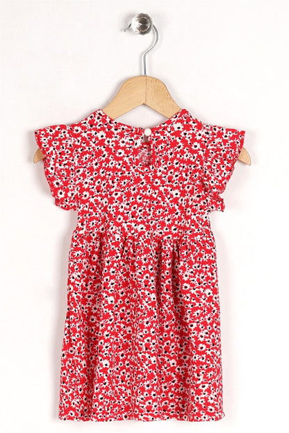 Girl's Red Colored Ruffle Polka Dot Dress